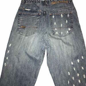 Akademiks Vintage Super Sick Mens Wide Leg Baggy Distressed Jeans 35 x 33